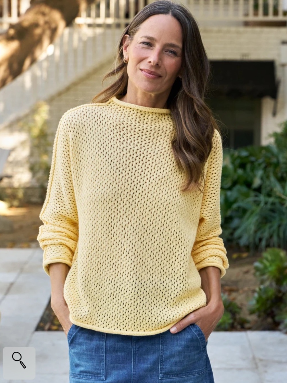 NWT Frank & Eileen Sweater Monterey Pointelle Roll Neck in Lemon Yellow
